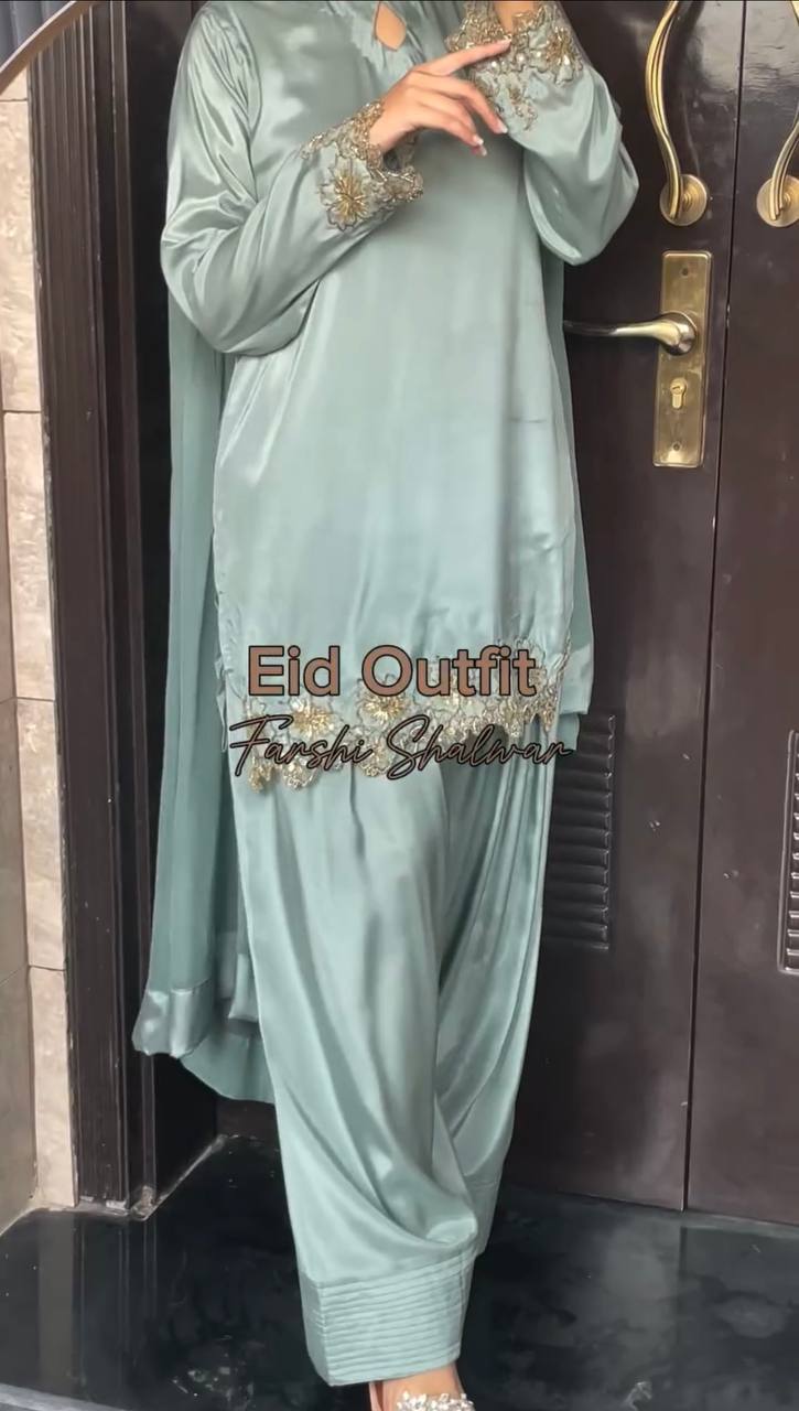 Eid Ensemble with Embroidered Farshi Shalwar Charm
