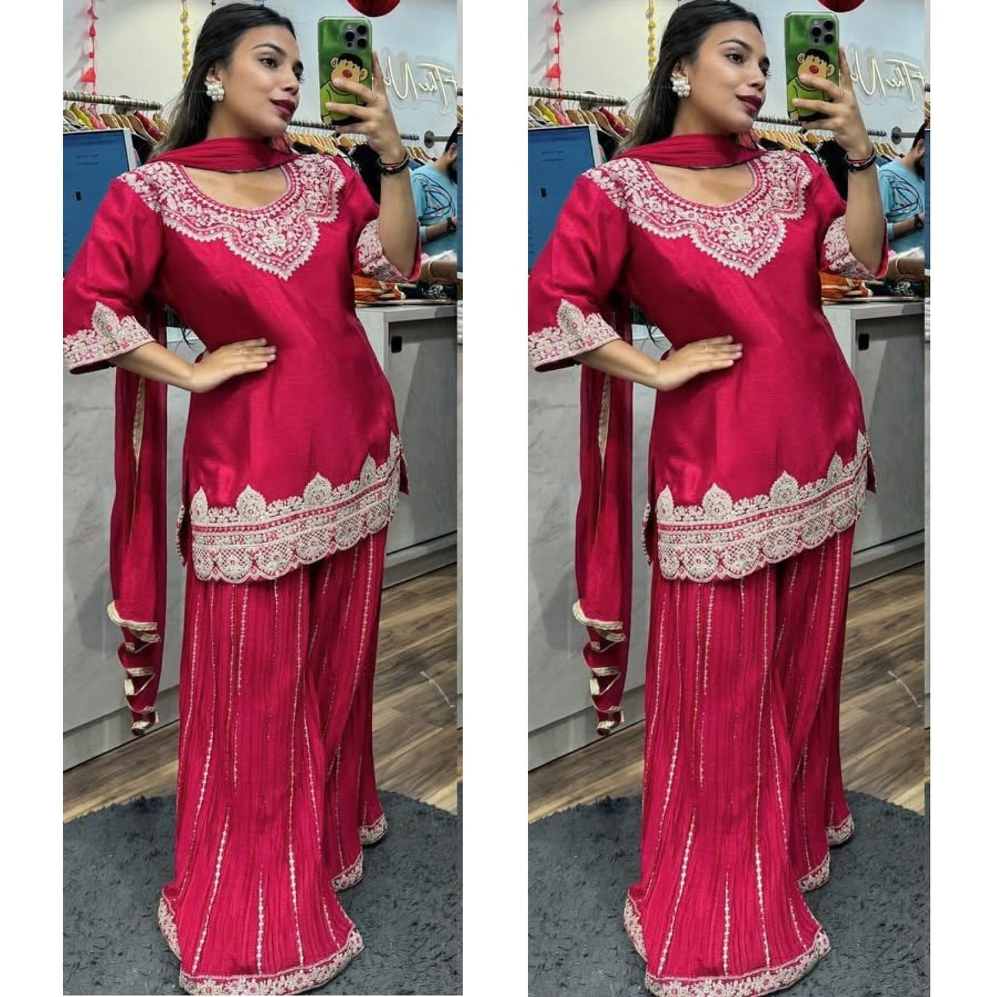 Designer Party Wear Look Top , Sharara Plazzo and Dupatta