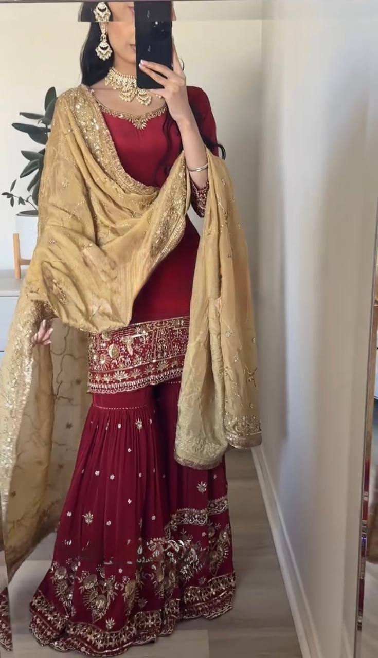 Designer Party Wear Look Top-Plazzo and Dupatta