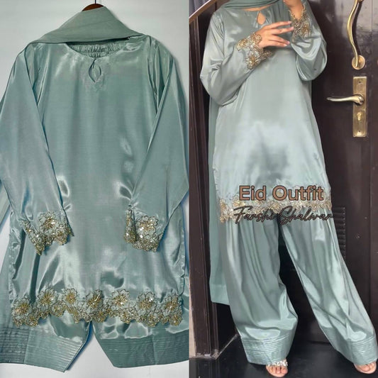 Eid Ensemble with Embroidered Farshi Shalwar Charm