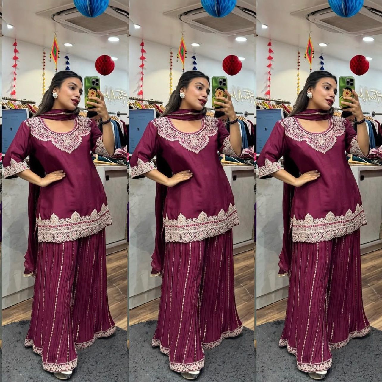 Designer Party Wear Look Top , Sharara Plazzo and Dupatta