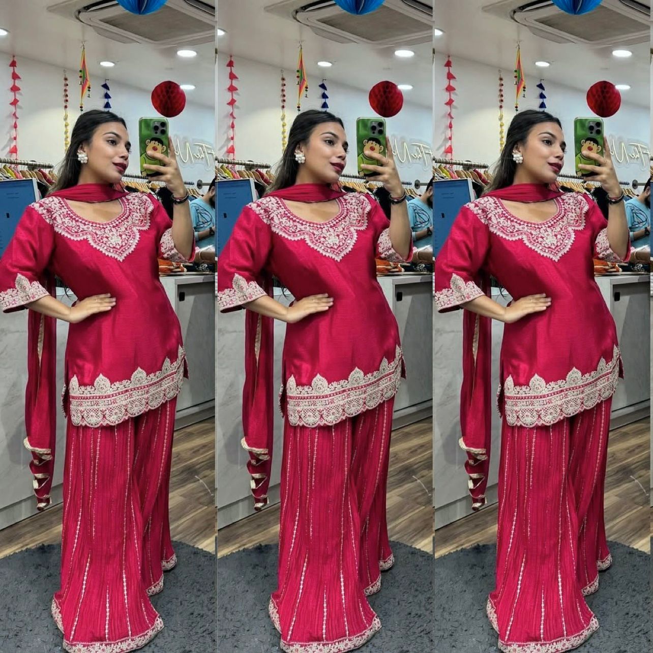 Designer Party Wear Look Top , Sharara Plazzo and Dupatta