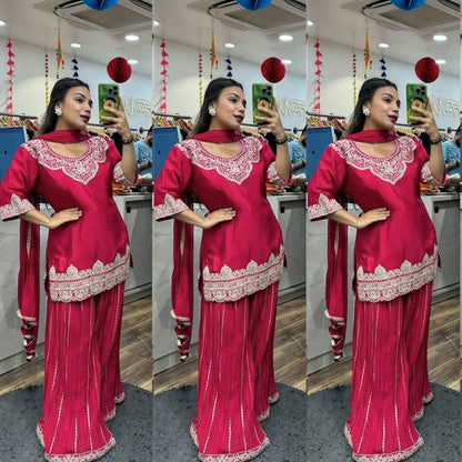 Designer Party Wear Look Top , Sharara Plazzo and Dupatta